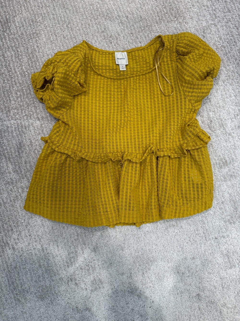 Maeve Mustard Ruffle Peplum Blouse